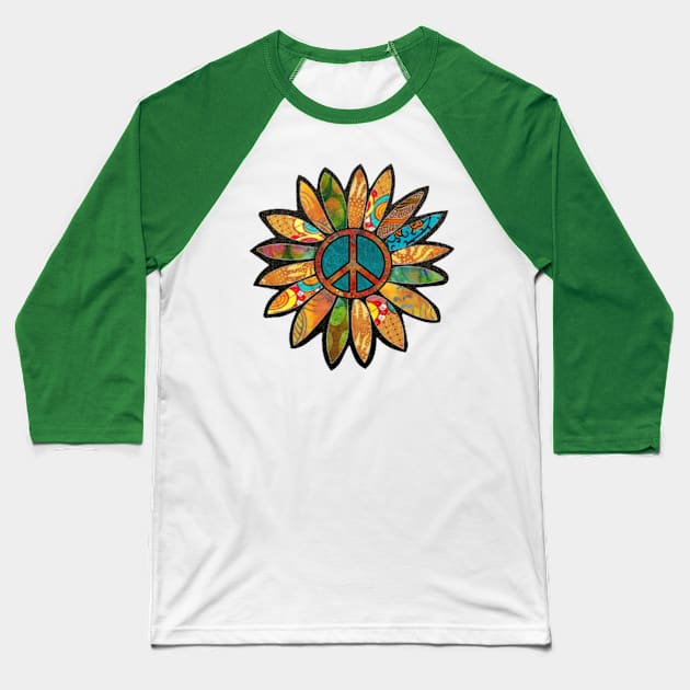 Earthy Peace Flower Baseball T-Shirt by artbyomega